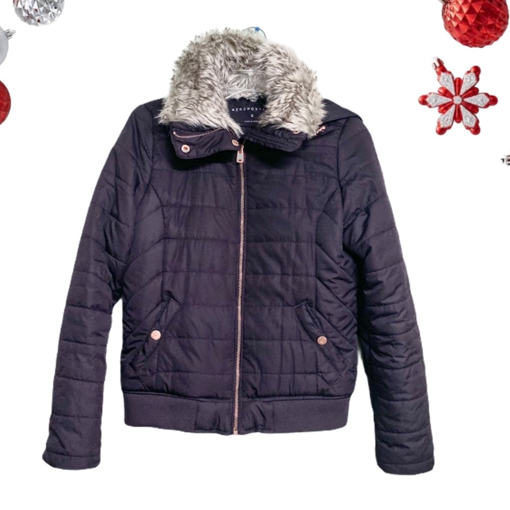 Aeropostale Faux Fur Hoodie Puffer Jacket Size S